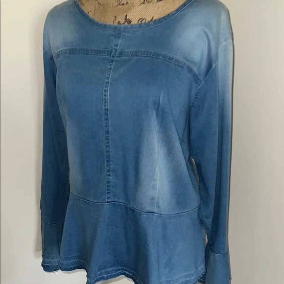 Ashley Stewart Peplum Blue Denim Blouse - Picture 3 of 7